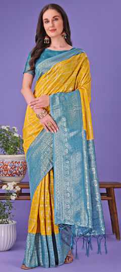 Yellow color Saree in Art Silk fabric with Weaving work