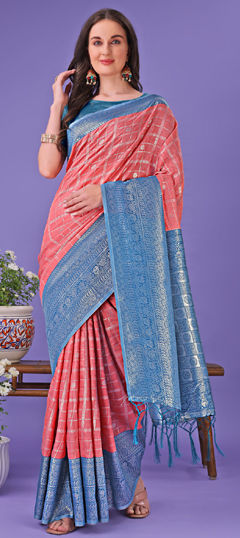 Pink and Majenta color Saree in Art Silk fabric with Weaving work
