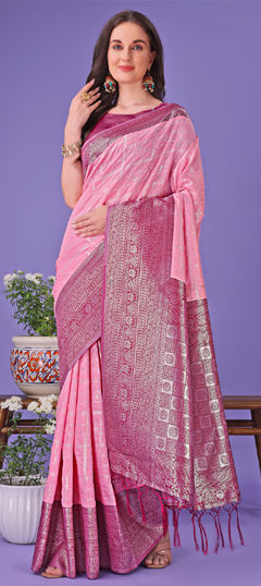 Pink and Majenta color Saree in Art Silk fabric with Weaving work