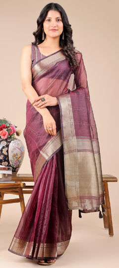 Purple and Violet color Saree in Organza Silk fabric with Weaving, Zari work