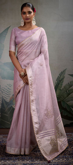 Pink and Majenta color Saree in Tissue fabric with Cut Dana, Thread, Zardozi work