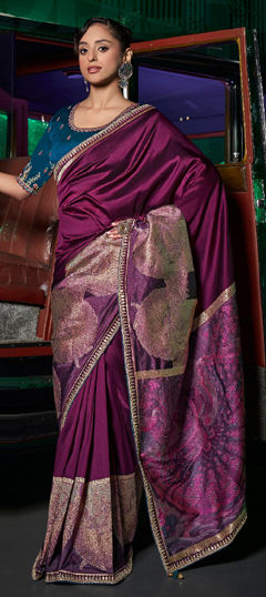 Pink and Majenta color Saree in Silk fabric with Sequence, Weaving, Zari work