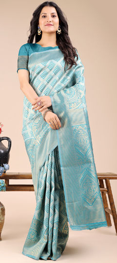 Blue color Saree in Banarasi Silk fabric with Weaving work