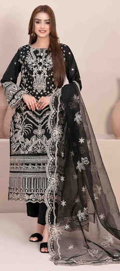Black and Grey color Salwar Kameez in Georgette fabric with Embroidered, Thread work