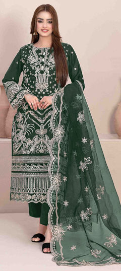 Green color Salwar Kameez in Georgette fabric with Embroidered, Thread work