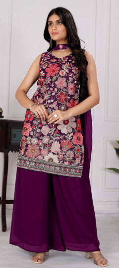 Pink and Majenta color Salwar Kameez in Georgette fabric with Embroidered, Resham, Sequence, Thread work