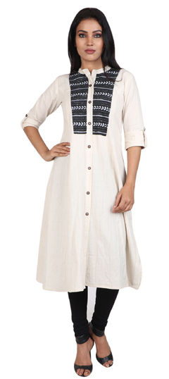 White and Off White color Salwar Kameez in Rayon fabric with Embroidered work