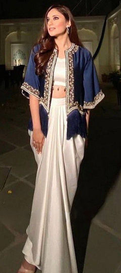 White and Off White color Salwar Kameez in Crepe Silk fabric with Lace work