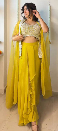 White and Off White color Salwar Kameez in Georgette fabric with Embroidered, Sequence work