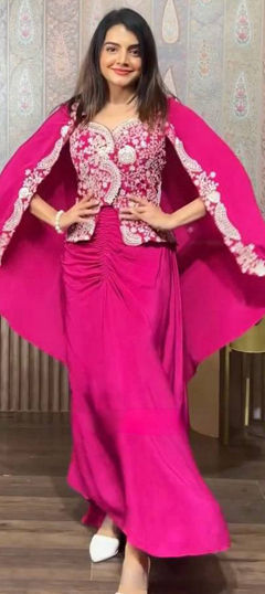 Pink and Majenta color Salwar Kameez in Chinon Silk fabric with Embroidered, Sequence work