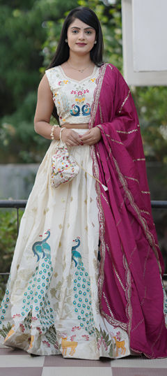 Pink and Majenta color Lehenga in Cotton fabric with Embroidered, Foil Print, Thread, Zari work