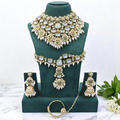 Gold Rodium Polish White and Off White color Necklace in Metal Alloy studded with CZ Diamond, Pearl