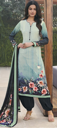 Blue color Salwar Kameez in Crepe Silk fabric with Floral, Printed work