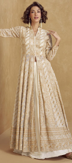 White and Off White color Long Lehenga Choli in Georgette fabric with Embroidered, Sequence, Thread, Zari work