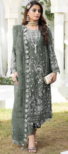 Green color Salwar Kameez in Georgette fabric with Embroidered, Thread work
