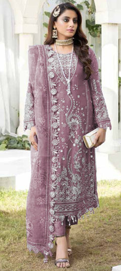Pink and Majenta color Salwar Kameez in Georgette fabric with Embroidered, Thread work