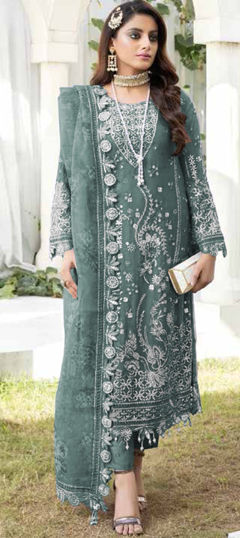 Green color Salwar Kameez in Georgette fabric with Embroidered, Thread work