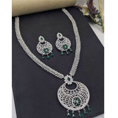 Silver Rodium Polish Green color Necklace in Metal Alloy studded with Austrian diamond