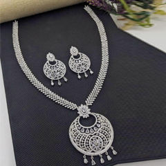 Silver Rodium Polish White and Off White color Necklace in Metal Alloy studded with Austrian diamond