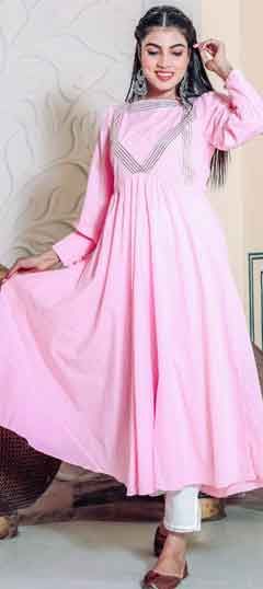 Pink and Majenta color Salwar Kameez in Rayon fabric with Gota Patti work