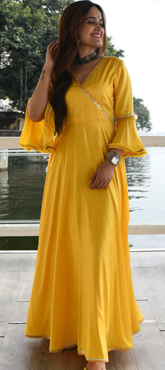 Yellow color Kurti in Rayon fabric with Gota Patti work