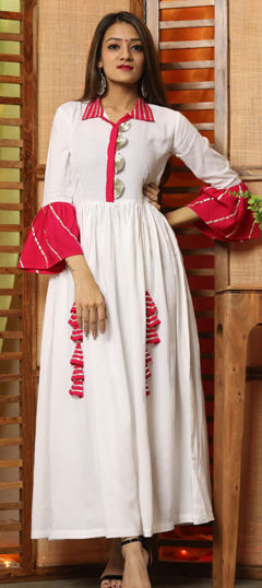 White and Off White color Kurti in Rayon fabric with Gota Patti work