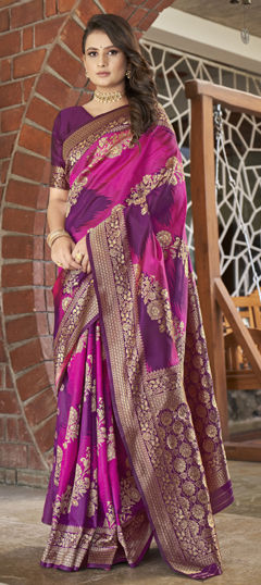Purple and Violet color Saree in Banarasi Silk fabric with Weaving work