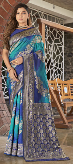 Blue color Saree in Banarasi Silk fabric with Weaving work