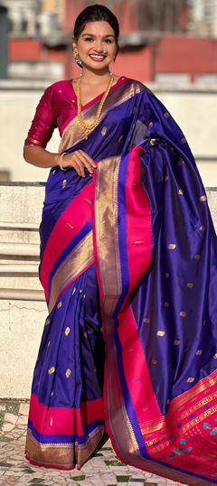 Blue color Saree in Art Silk fabric with Weaving, Zari work