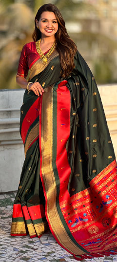 Green color Saree in Art Silk fabric with Weaving, Zari work