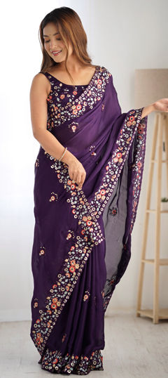 Purple and Violet color Saree in Chiffon fabric with Embroidered, Sequence, Thread work