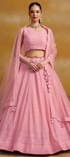 Pink and Majenta color Lehenga in Georgette fabric with Embroidered, Sequence, Thread work