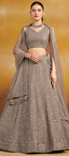 Black and Grey color Lehenga in Georgette fabric with Embroidered, Sequence, Thread work