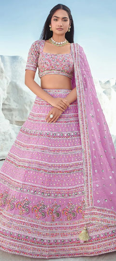 Pink and Majenta color Lehenga in Georgette fabric with Sequence, Thread work