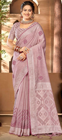 Black and Grey color Saree in Cotton fabric with Embroidered, Resham, Thread, Weaving work