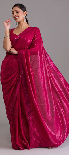 Pink and Majenta color Saree in Georgette fabric with Sequence work
