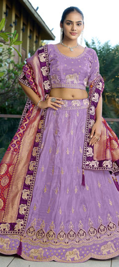 Purple and Violet color Lehenga in Viscose fabric with Border, Embroidered, Resham, Sequence, Stone, Zari work