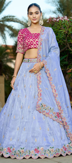 Blue color Lehenga in Viscose fabric with Border, Embroidered, Resham, Sequence, Stone, Zari work