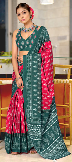 Pink and Majenta color Saree in Cotton fabric with Printed work