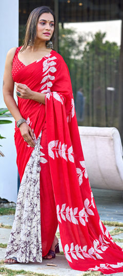 Pink and Majenta color Saree in Cotton fabric with Printed work