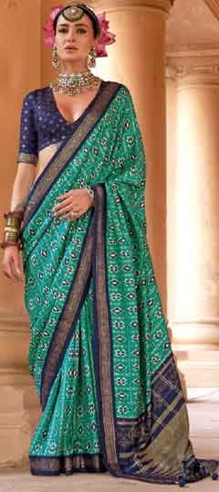 Green color Saree in Art Silk fabric with Printed work