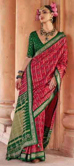 Red and Maroon color Saree in Art Silk fabric with Printed work