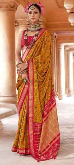 Yellow color Saree in Art Silk fabric with Printed work