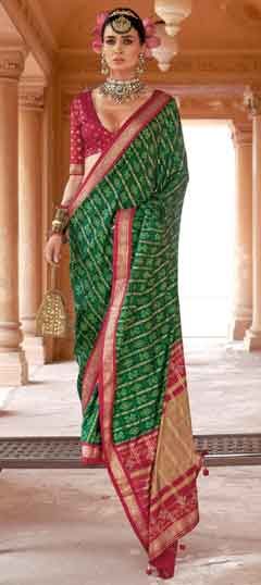 Green color Saree in Art Silk fabric with Printed work