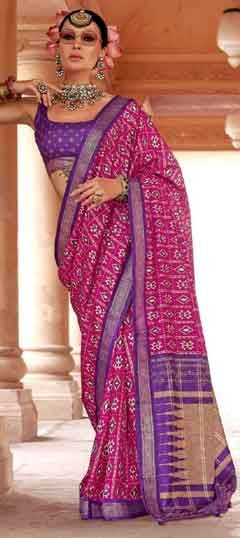 Pink and Majenta color Saree in Art Silk fabric with Printed work