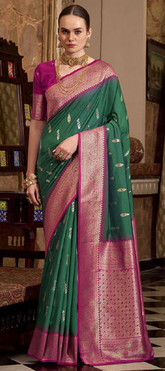 Green color Saree in Silk fabric with Weaving, Zari work