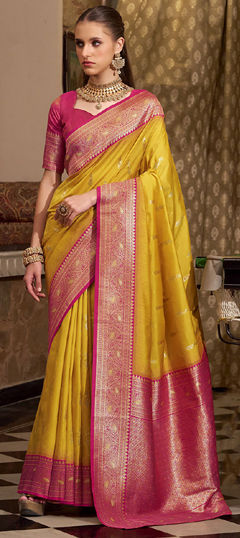 Yellow color Saree in Silk fabric with Weaving, Zari work