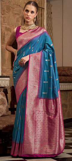 Blue color Saree in Silk fabric with Weaving, Zari work