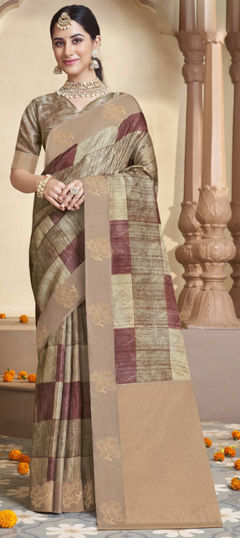 Multicolor color Saree in Silk fabric with Printed, Weaving work