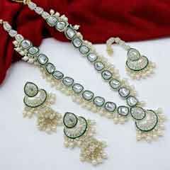 Gold Rodium Polish White and Off White color Necklace in Metal Alloy studded with CZ Diamond, Kundan, Pearl